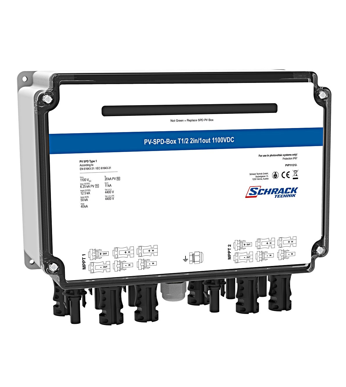 PV-SPD-Box T1/2, 2xIn/1xOut, 2xMPPT, 1100VDC, MC4
